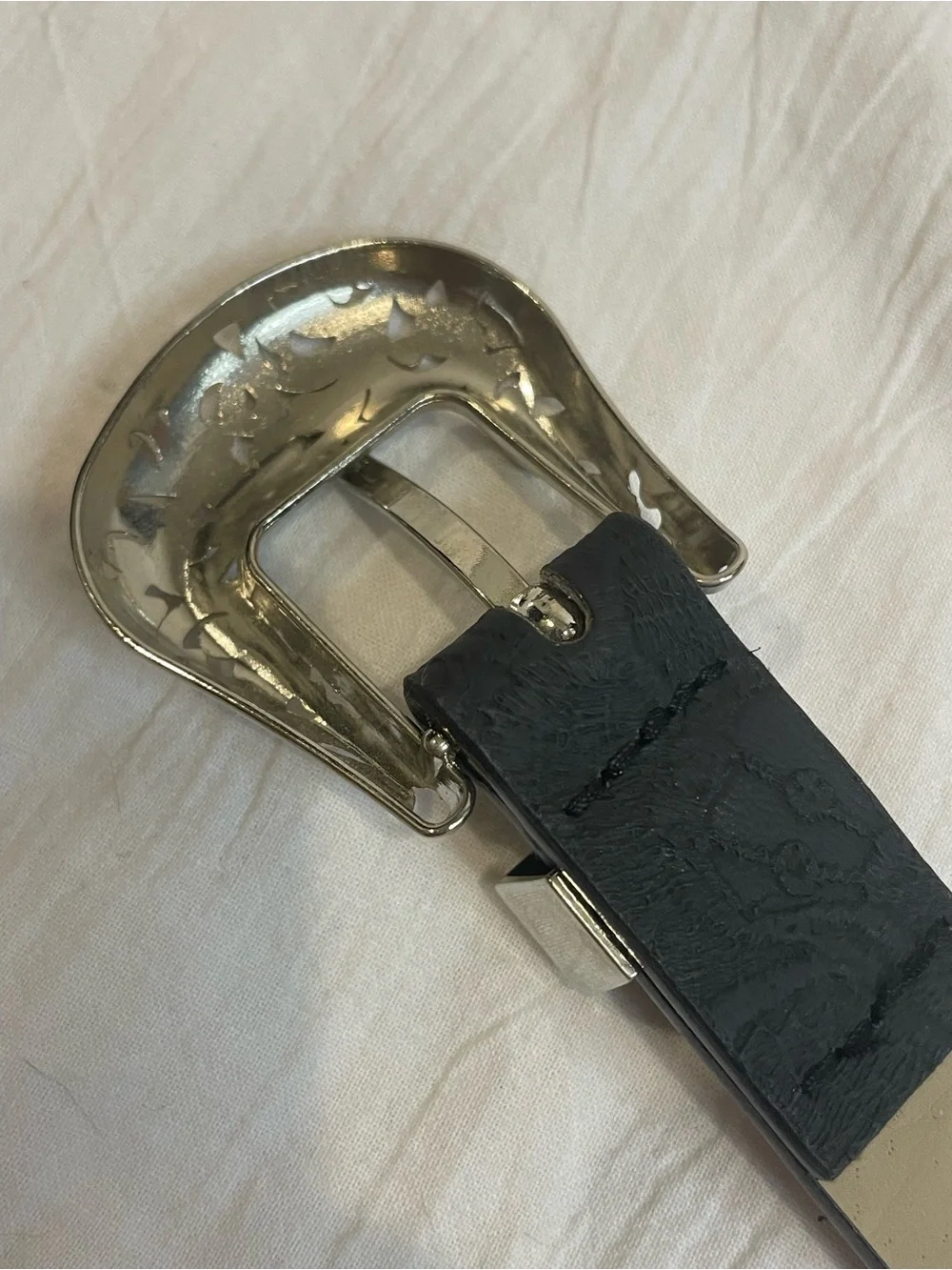 Vince Camuto Black Floral Embossed Belt Silver Western Buckle Size M